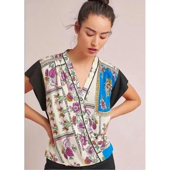 ANTHROPOLOGIE TINY sz S Cara faux wrap floral top EUC - Picture 1 of 3